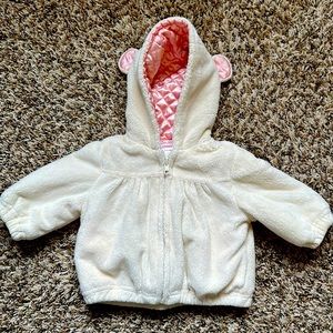 Gymboree faux fur jacket with pink liner and hood